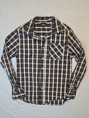 HUF Plaid Button Down Cotton Casual Dress Shirt Blue, Green, Yellow & Grey